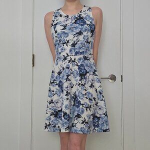 White with blue flowers dress